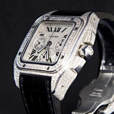 cartier santos 100 xl chronograph diamond watch replica|cartier santos 100 diamond bezel.